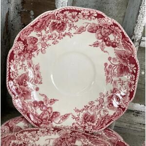 Vintage Johnson Bros Strawberry Fair Pink Red Saucers Valentine Imperfect LOT 4